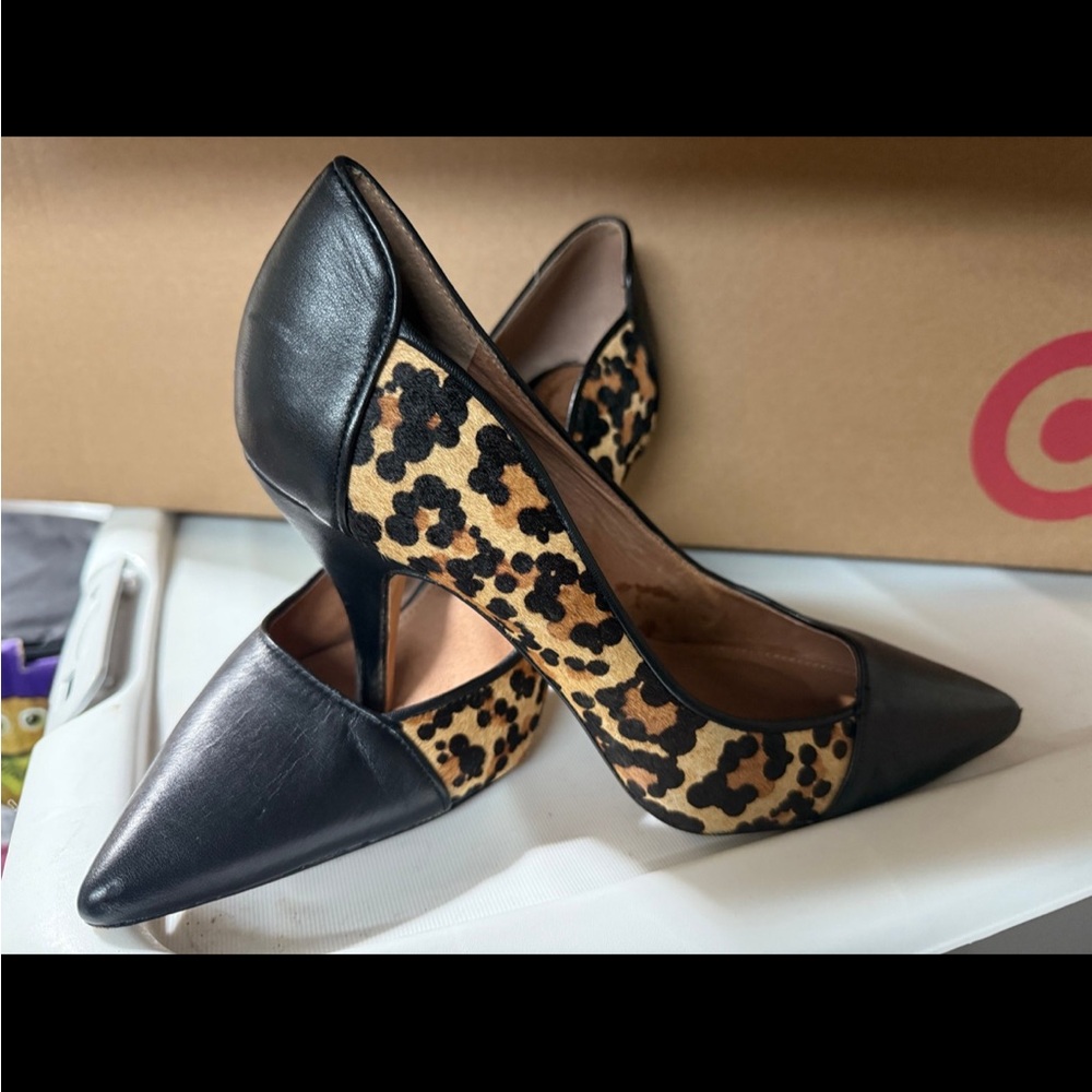 Corso Como Black and Leopard-Print Pointed Toe Pumps